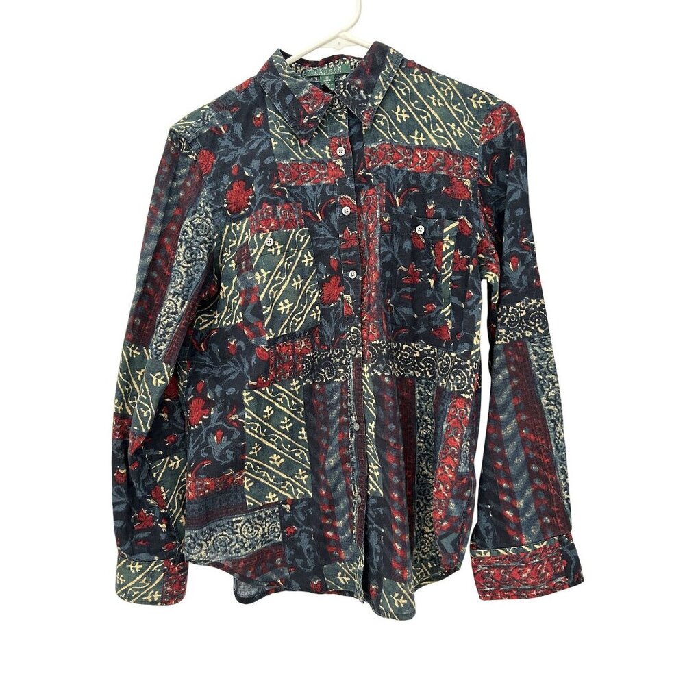 Lauren Ralph Lauren Cotton Button Down Shirt - Women's Sz M Semi Sheer